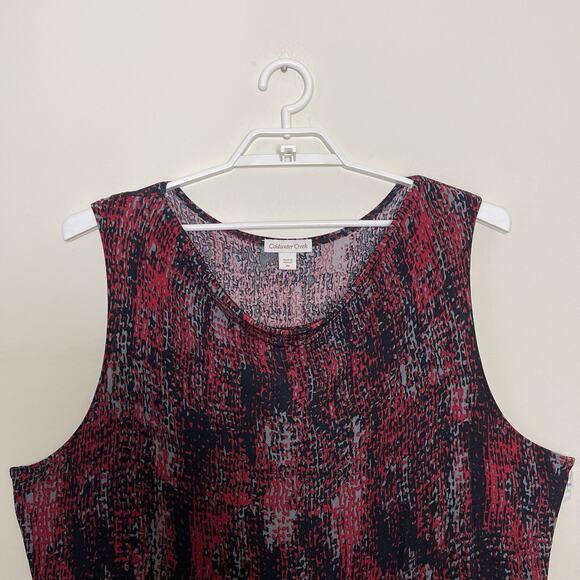 COLDWATER CREEK Black Red Printed Draped Cowl Neck Slinky Knit Tunic Tank - 3X - Picture 2 of 9